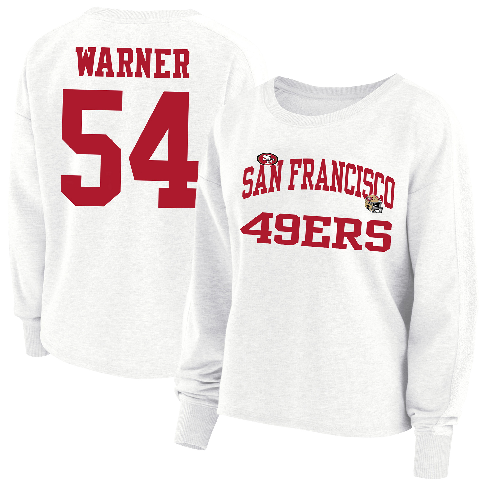 Women's Fanatics Fred Warner White San Francisco 49ers Plus Size Oversized Name & Number Sweatshirt