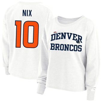 Women's Fanatics Bo Nix White Denver Broncos Plus Size Oversized Name & Number Sweatshirt