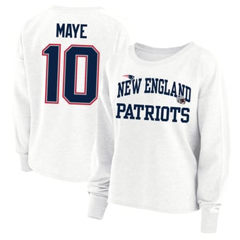 Women's Fanatics Drake Maye White New England Patriots Plus Size Oversized Name & Number Sweatshirt