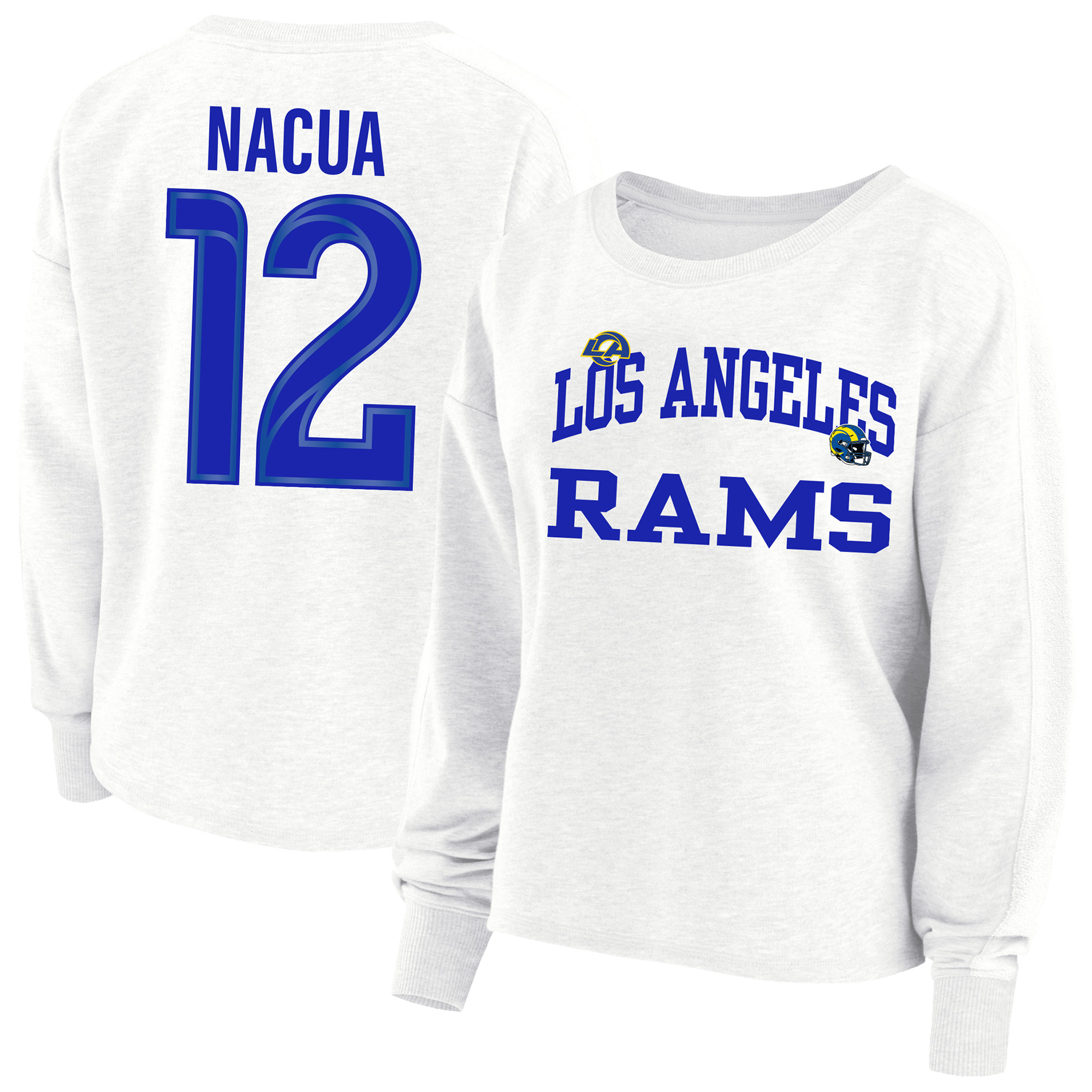 Women's Fanatics Puka Nacua White Los Angeles Rams Plus Size Oversized Name & Number Sweatshirt