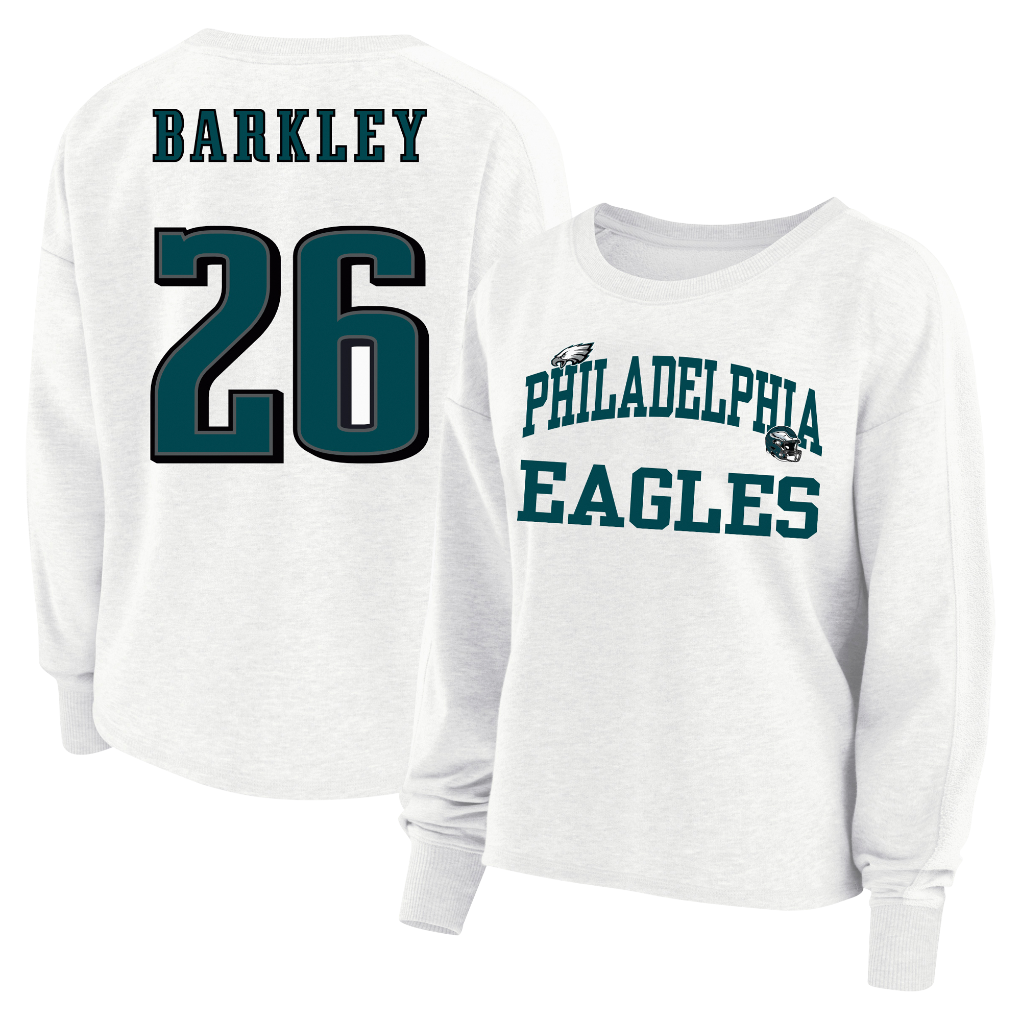 Women's Fanatics Saquon Barkley White Philadelphia Eagles Plus Size Oversized Name & Number Sweatshirt