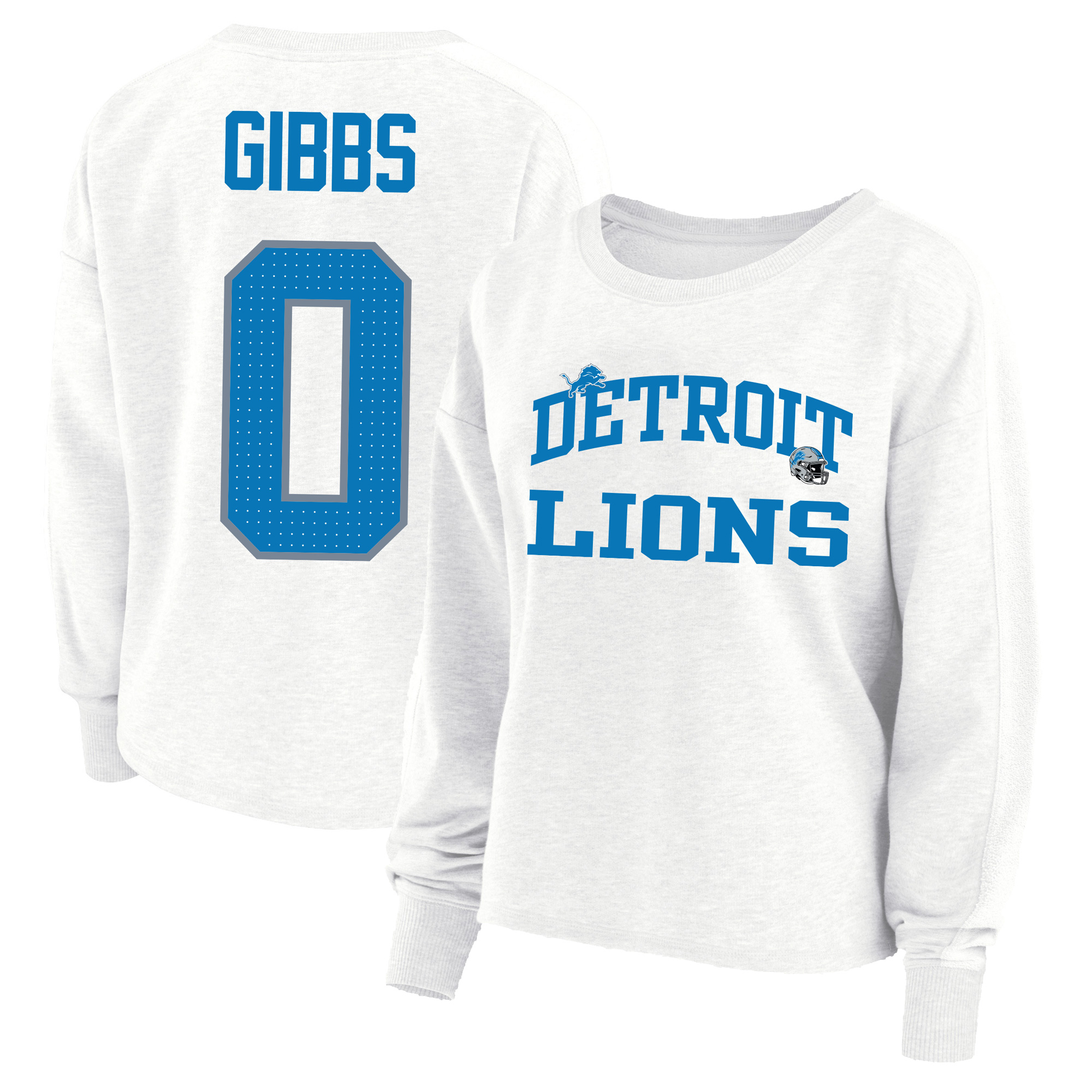 Women's Fanatics Jahmyr Gibbs White Detroit Lions Plus Size Oversized Name & Number Sweatshirt