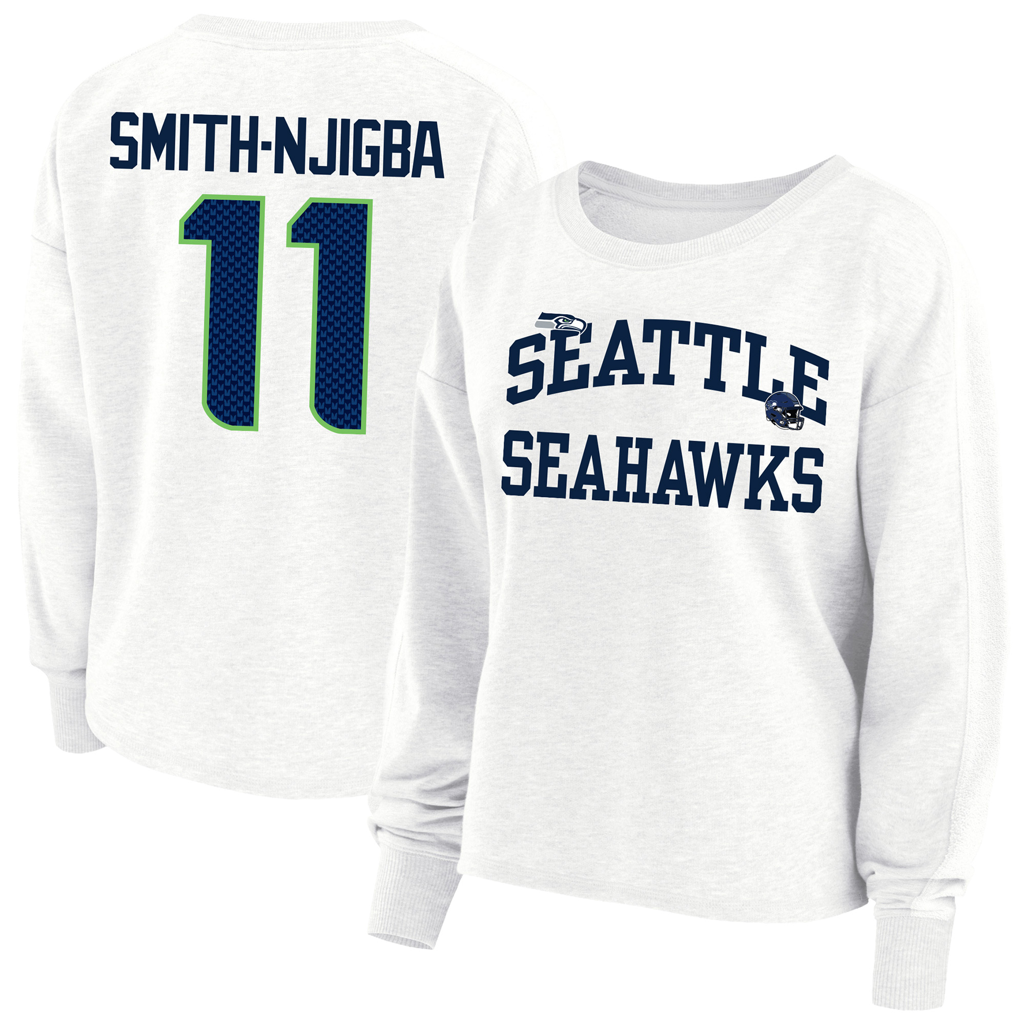Women's Fanatics Jaxon Smith-Njigba White Seattle Seahawks Plus Size Oversized Name & Number Sweatshirt