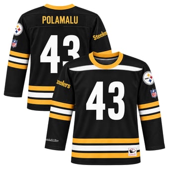 Men's Mitchell & Ness Troy Polamalu Black Pittsburgh Steelers Hockey Jersey