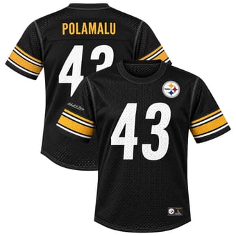 Men's Mitchell & Ness Troy Polamalu Black Pittsburgh Steelers Retired Player Mesh Crewneck Top