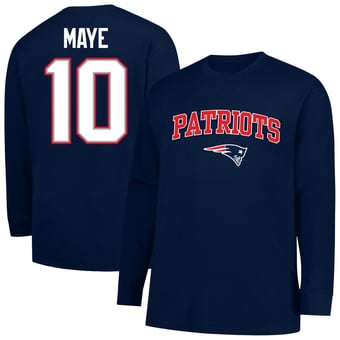 Men's Fanatics Drake Maye Navy New England Patriots Big & Tall Thermal Waffle Long Sleeve T-Shirt
