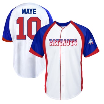 Men's Fanatics Drake Maye White New England Patriots Big & Tall Button-Up Baseball Jersey Top