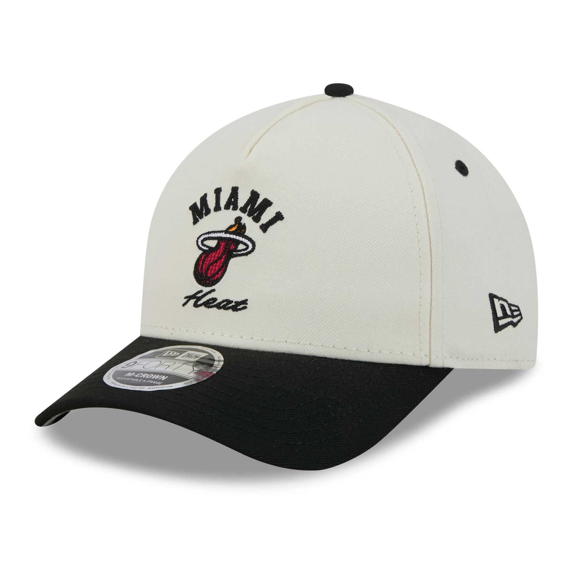 New Era Men's White/Black Miami Heat Arch 9FORTY A-Frame M-Crown Adjustable Hat - White, Black