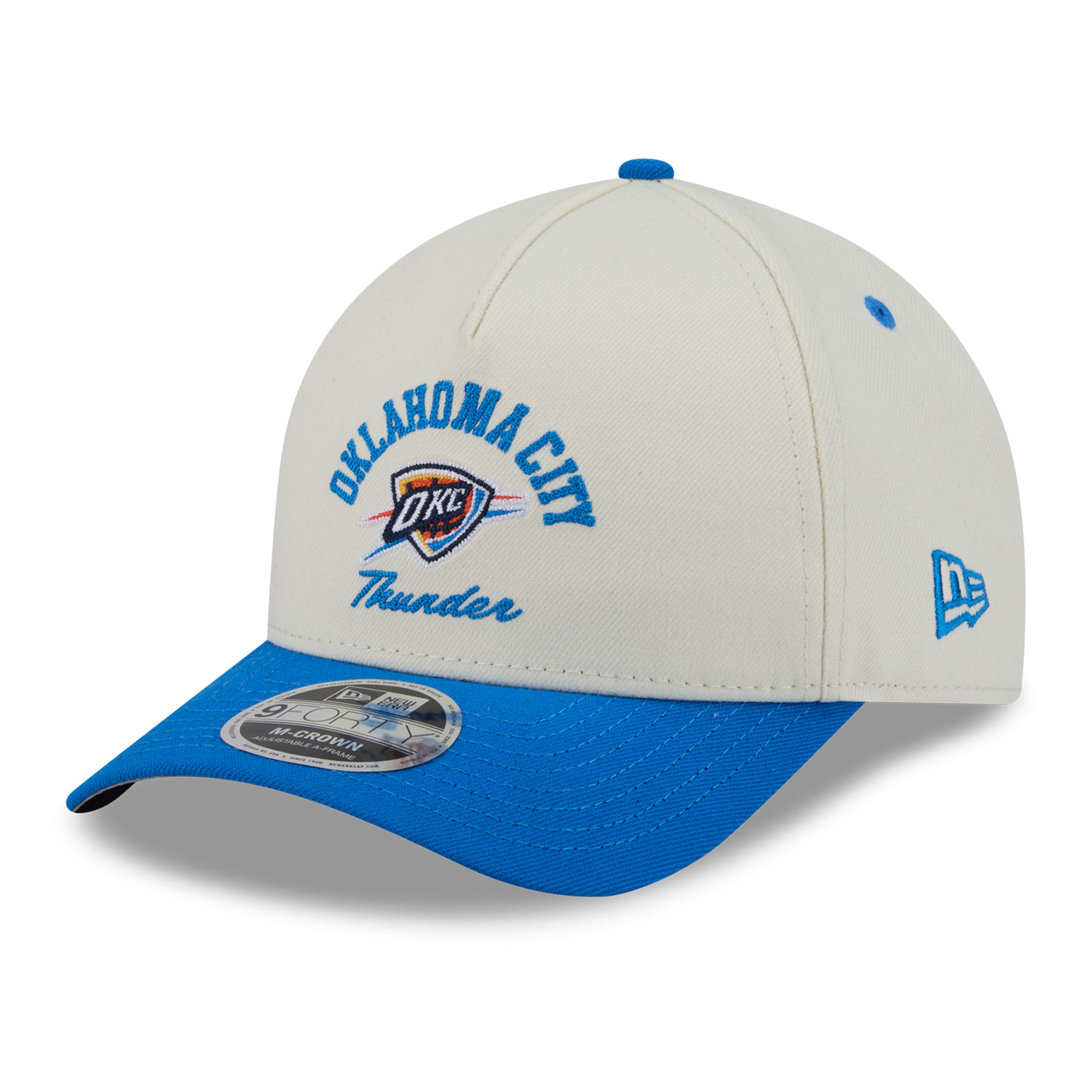 Men's New Era White/Blue Oklahoma City Thunder Arch 9FORTY A-Frame M-Crown Adjustable Hat