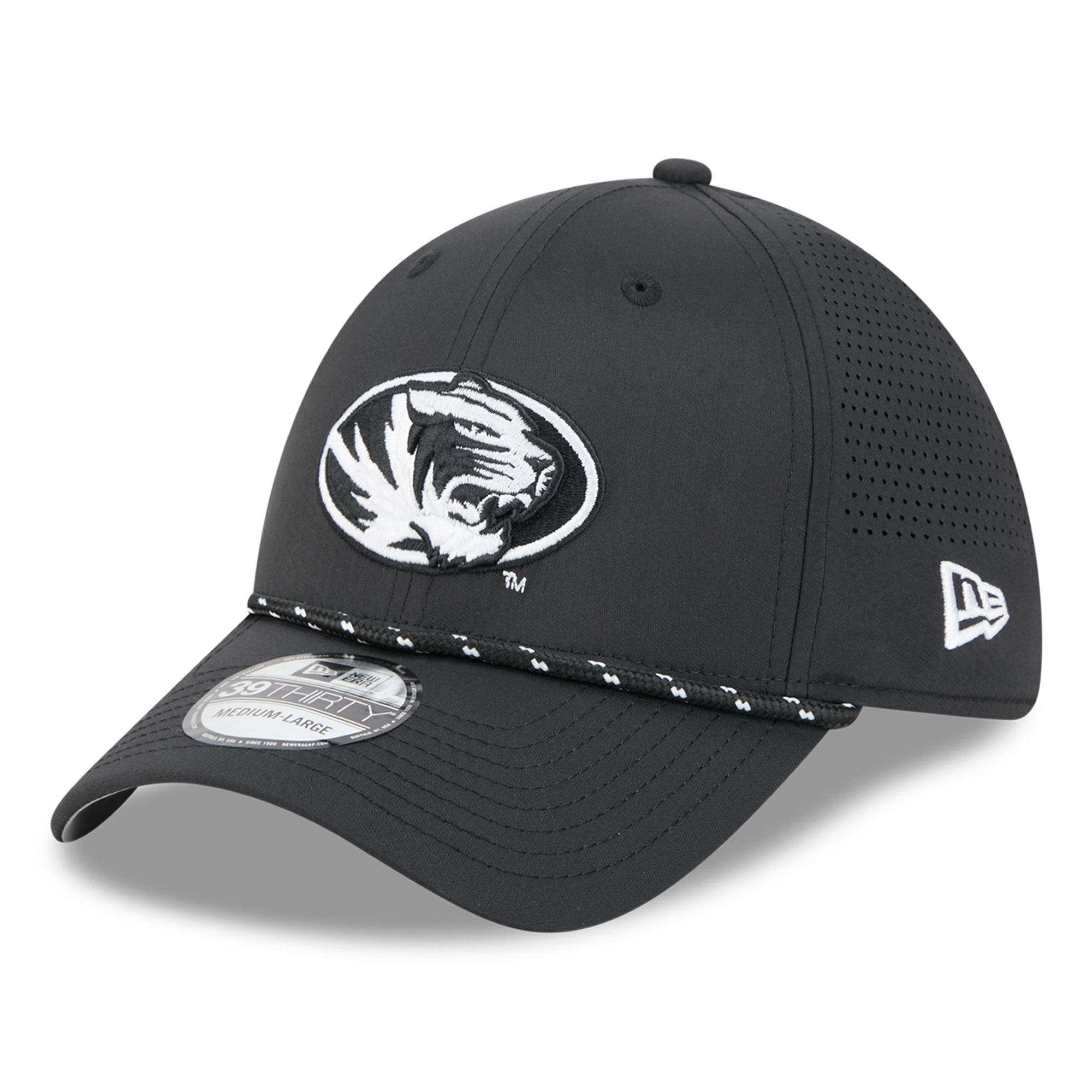 Men's New Era  Black Missouri Tigers Performance Rope 39THIRTY Stretch Hat