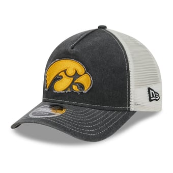 Unisex New Era Black Iowa Hawkeyes Faded A-Frame 9FORTY Adjustable Trucker Hat
