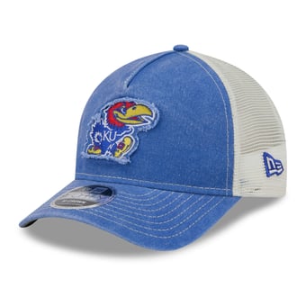 Unisex New Era Royal Kansas Jayhawks Faded A-Frame 9FORTY Adjustable Trucker Hat