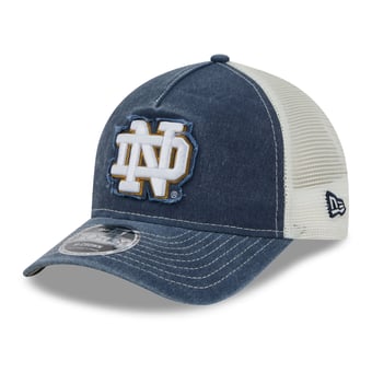 Unisex New Era Navy Notre Dame Fighting Irish Faded A-Frame 9FORTY Adjustable Trucker Hat