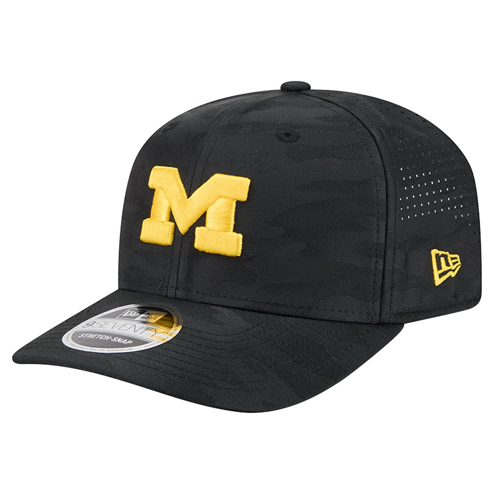 Men's New Era Black Michigan Wolverines Perforated Camo 9SEVENTY Adjustable Hat