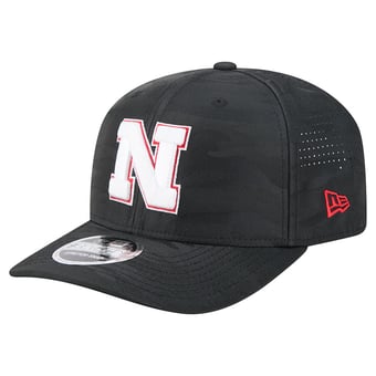 Men's New Era Black Nebraska Huskers Perforated Camo 9SEVENTY Adjustable Hat