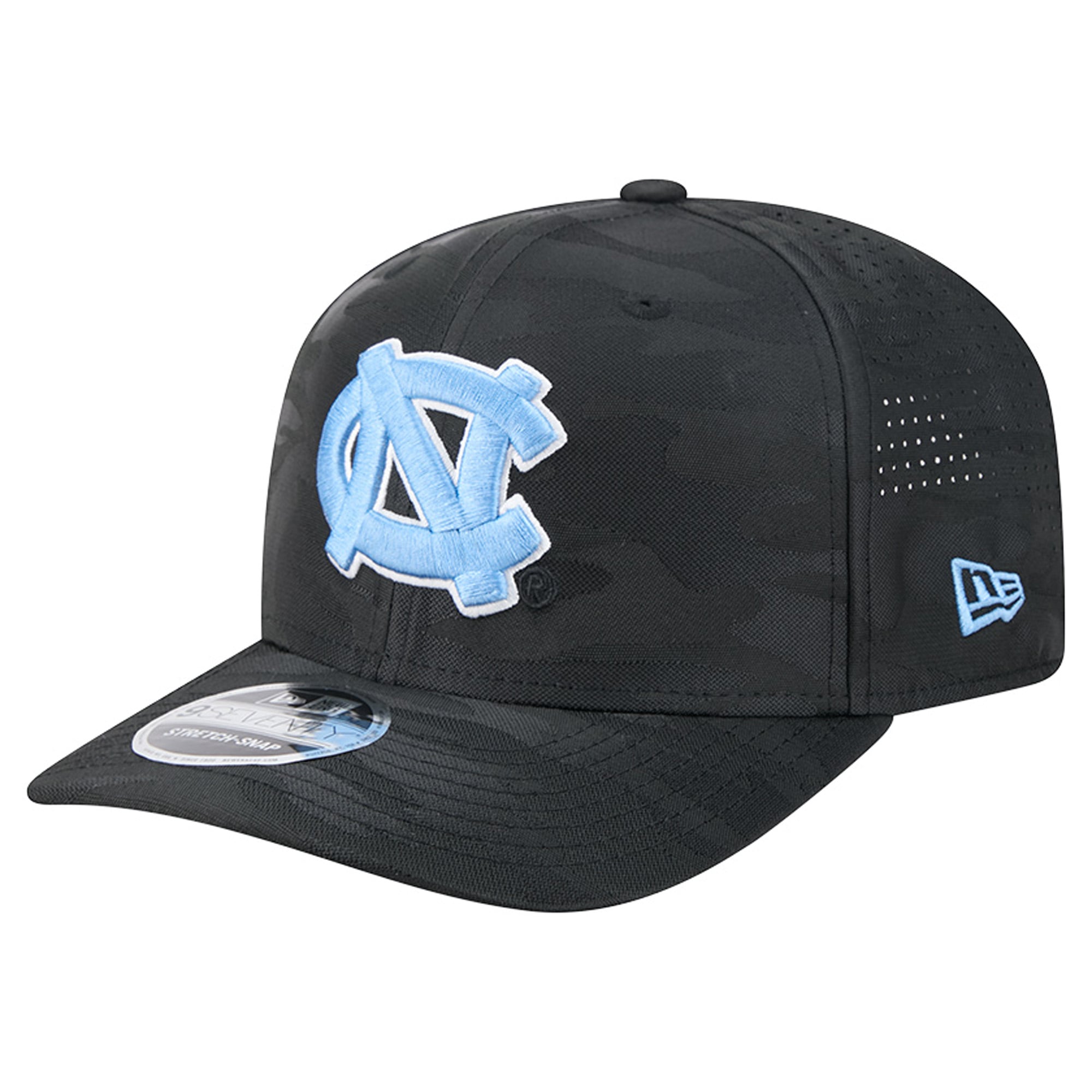 Men's New Era Black North Carolina Tar Heels Perforated Camo 9SEVENTY Adjustable Hat