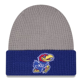 Unisex New Era Gray/Royal Kansas Jayhawks Cuffed Waffle Knit Hat