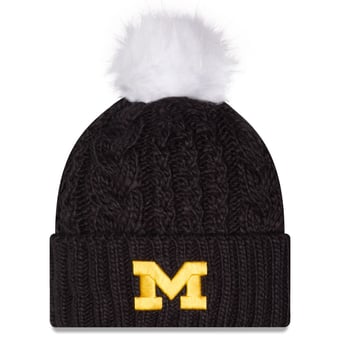 Women's New Era Navy Michigan Wolverines Fuzz Double Knit Hat with Pom
