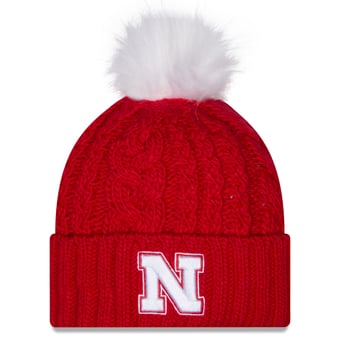 Women's New Era Scarlet Nebraska Huskers Fuzz Double Knit Hat with Pom