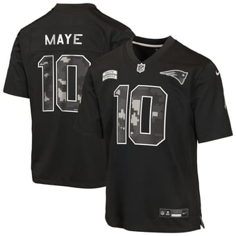 Youth Nike Drake Maye Black New England Patriots 2026 Salute to Service Game Jersey