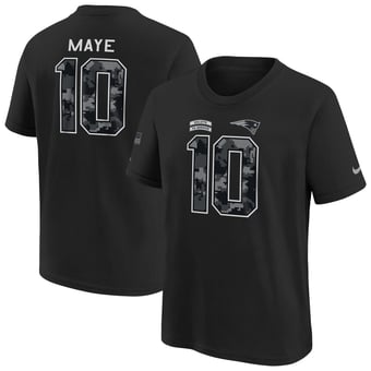 Youth Nike Drake Maye Black New England Patriots 2026 Salute to Service Name & Number T-Shirt