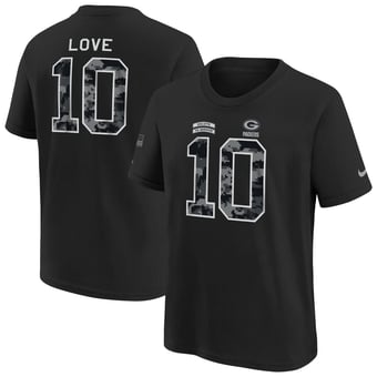 Youth Nike Jordan Love Black Green Bay Packers 2026 Salute to Service Name & Number T-Shirt