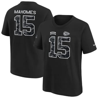 Youth Nike Patrick Mahomes Black Kansas City Chiefs 2026 Salute to Service Name & Number T-Shirt