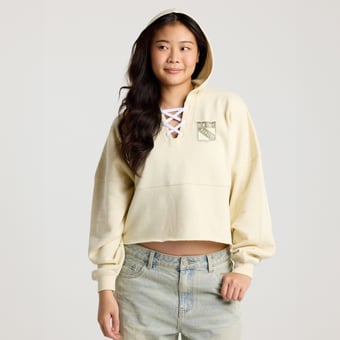 Women's Fanatics Cream New York Rangers Lace Up Cropped Hoodie
