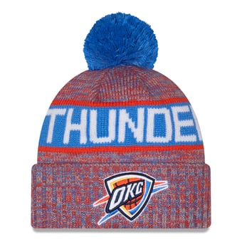 Men's New Era Blue/Orange Oklahoma City Thunder Tri-Color Cuffed Knit Hat with Pom
