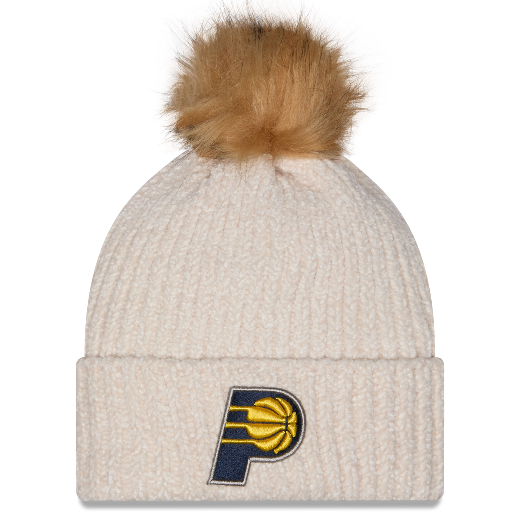 Women's New Era Cream Indiana Pacers Chrome Cuff Knit Hat with Pom