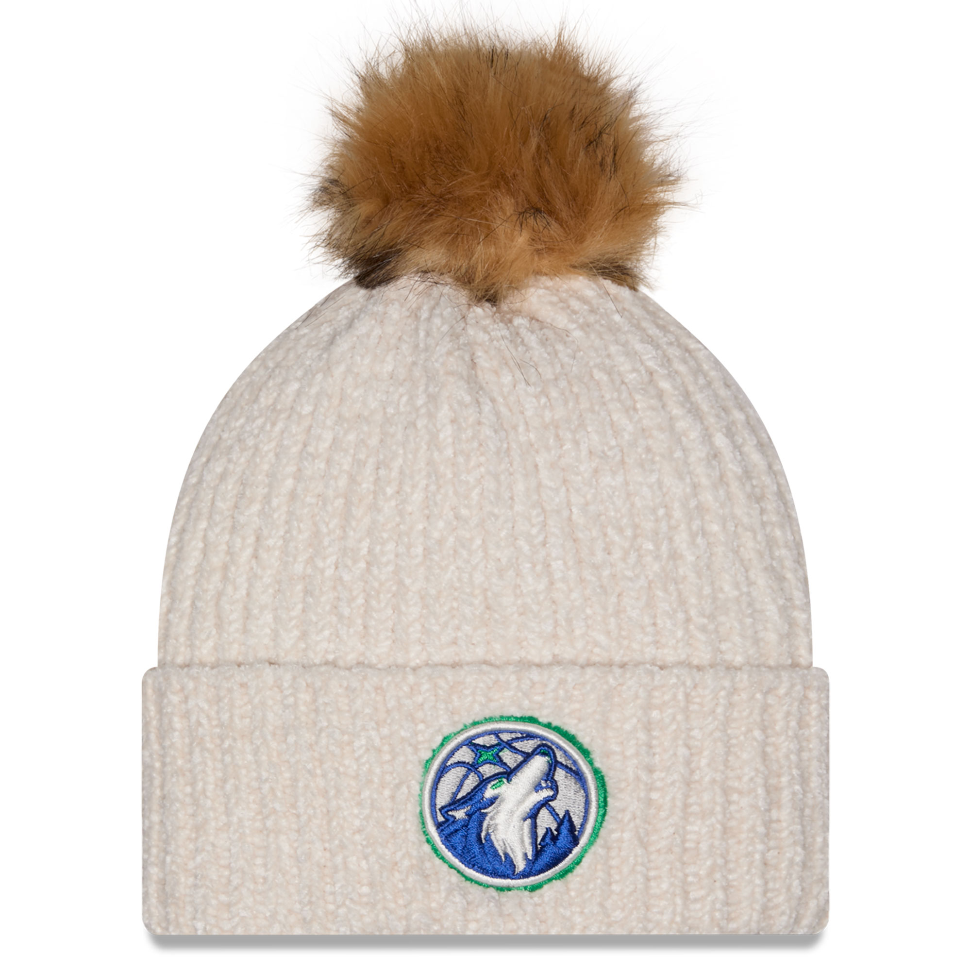 Women's New Era Cream Minnesota Timberwolves Chrome Cuff Knit Hat with Pom