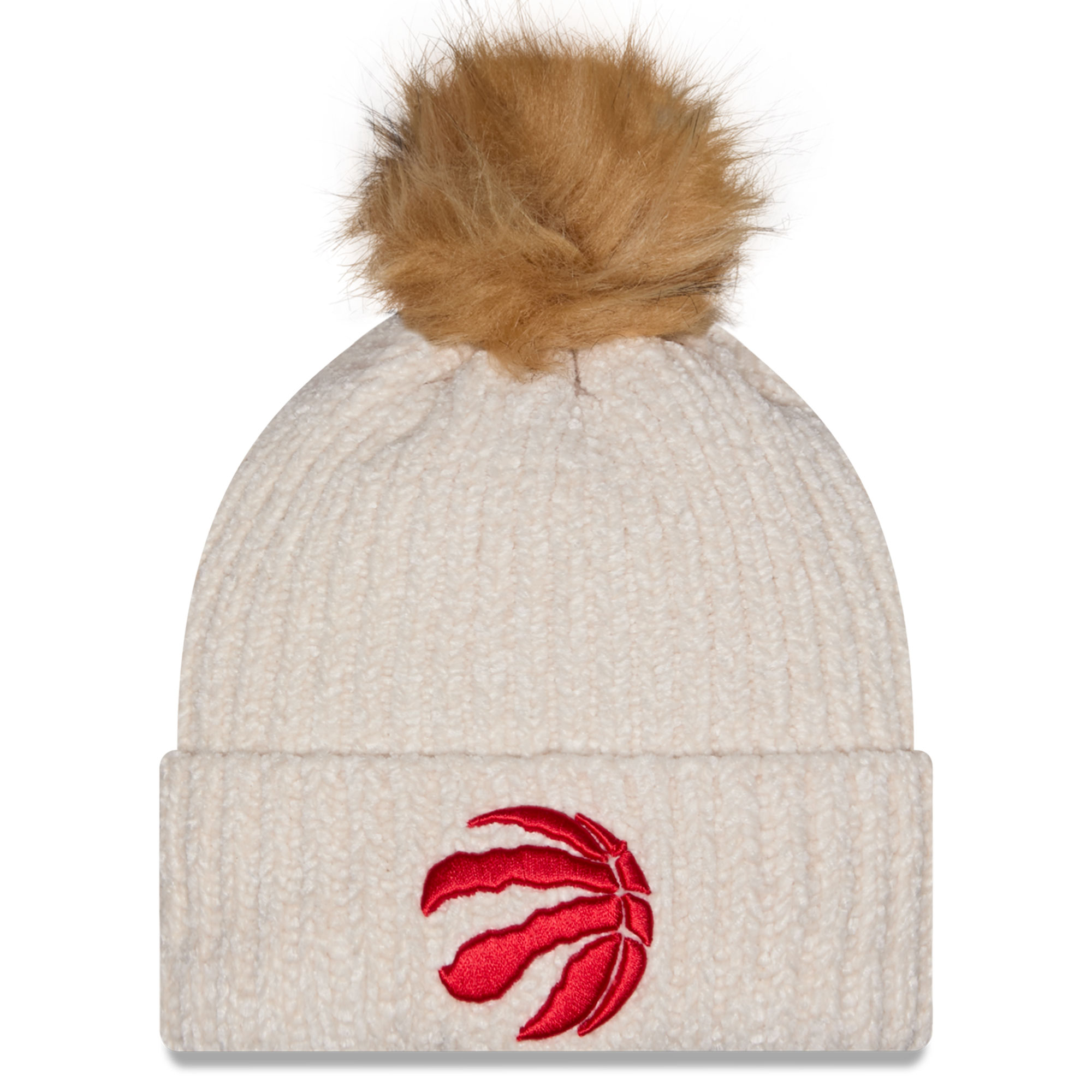 Women's New Era Cream Toronto Raptors Chrome Cuff Knit Hat with Pom