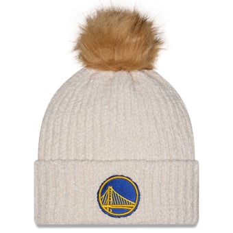 Women's New Era Cream Golden State Warriors Chrome Cuff Knit Hat with Pom