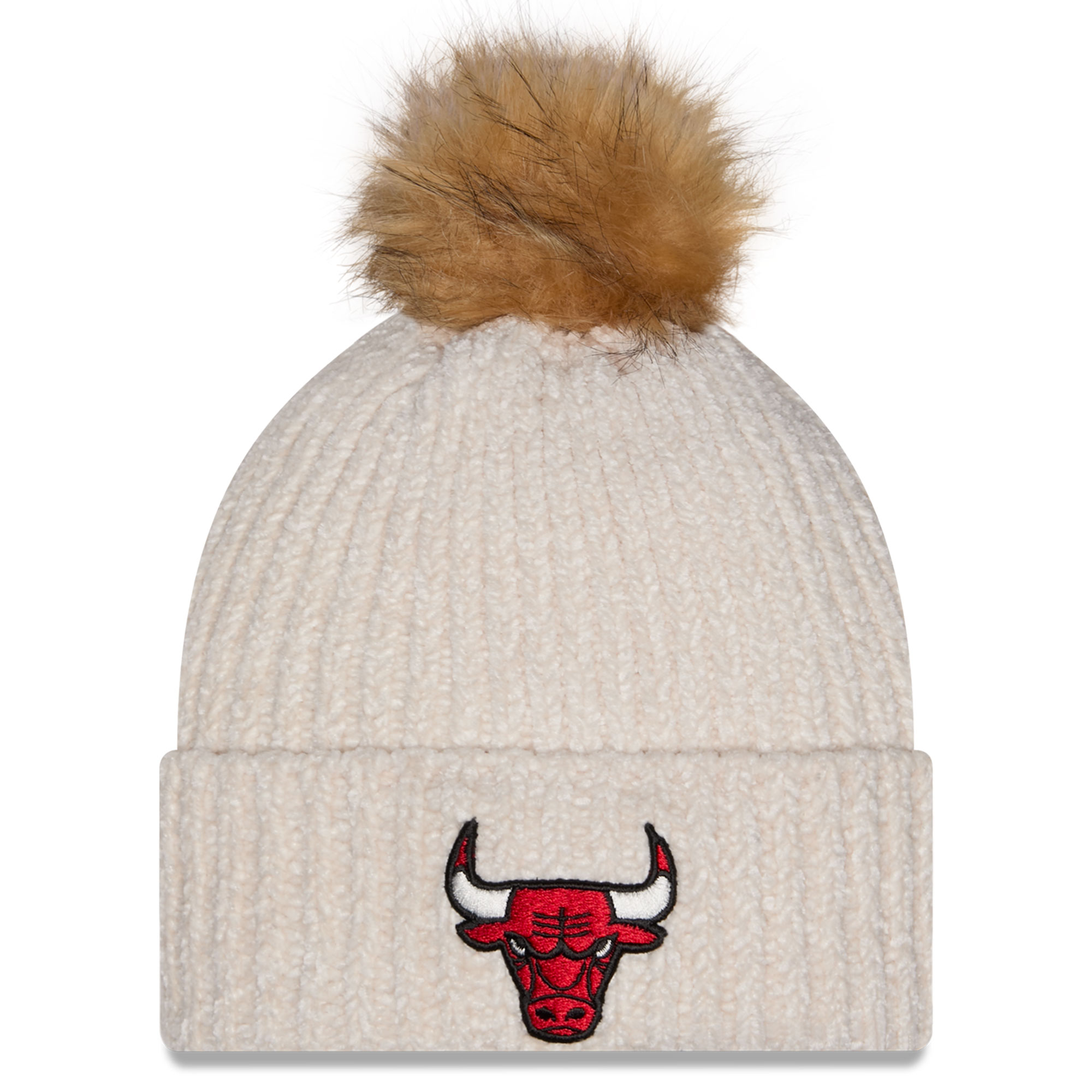 Women's New Era Cream Chicago Bulls Chrome Cuff Knit Hat with Pom