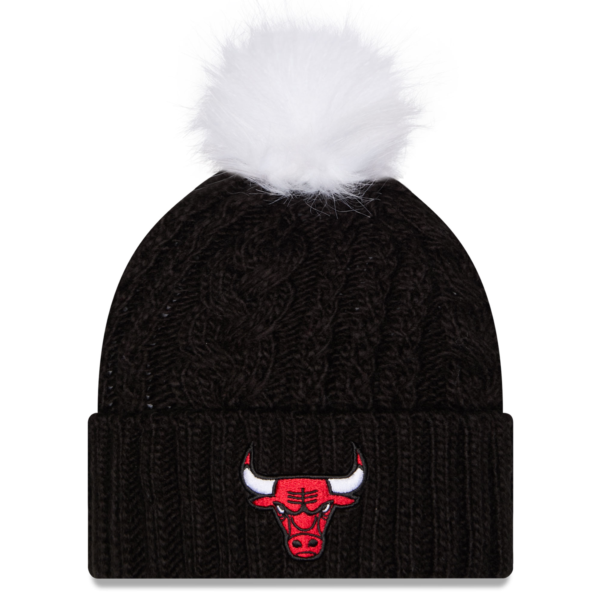 Women's New Era Black Chicago Bulls Single Knit Hat with Pom
