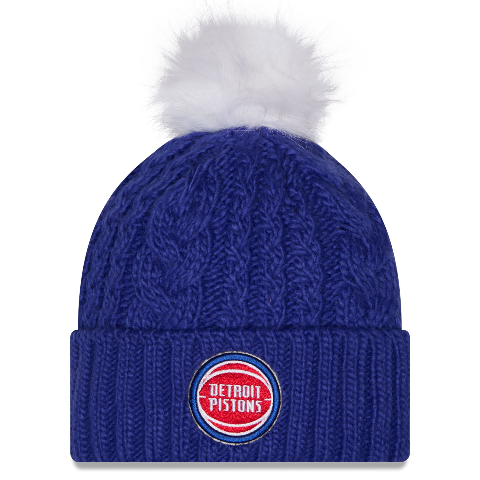 Women's New Era Blue Detroit Pistons Single Knit Hat with Pom