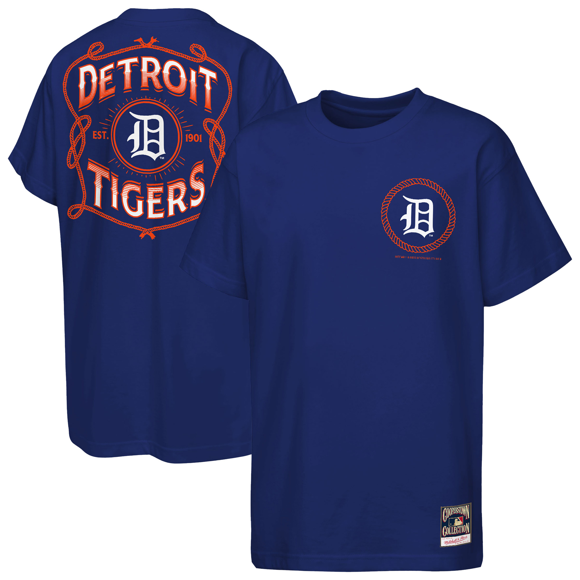 Youth Mitchell & Ness  Navy Detroit Tigers Cooperstown Rodeo Rope T-Shirt