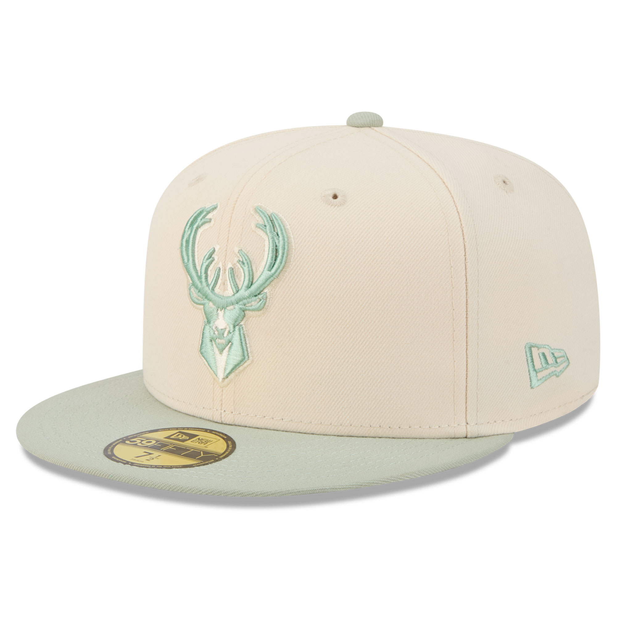 Men's New Era Cream/Light Green Milwaukee Bucks Color Pack 2-Tone 59FIFTY Fitted Hat