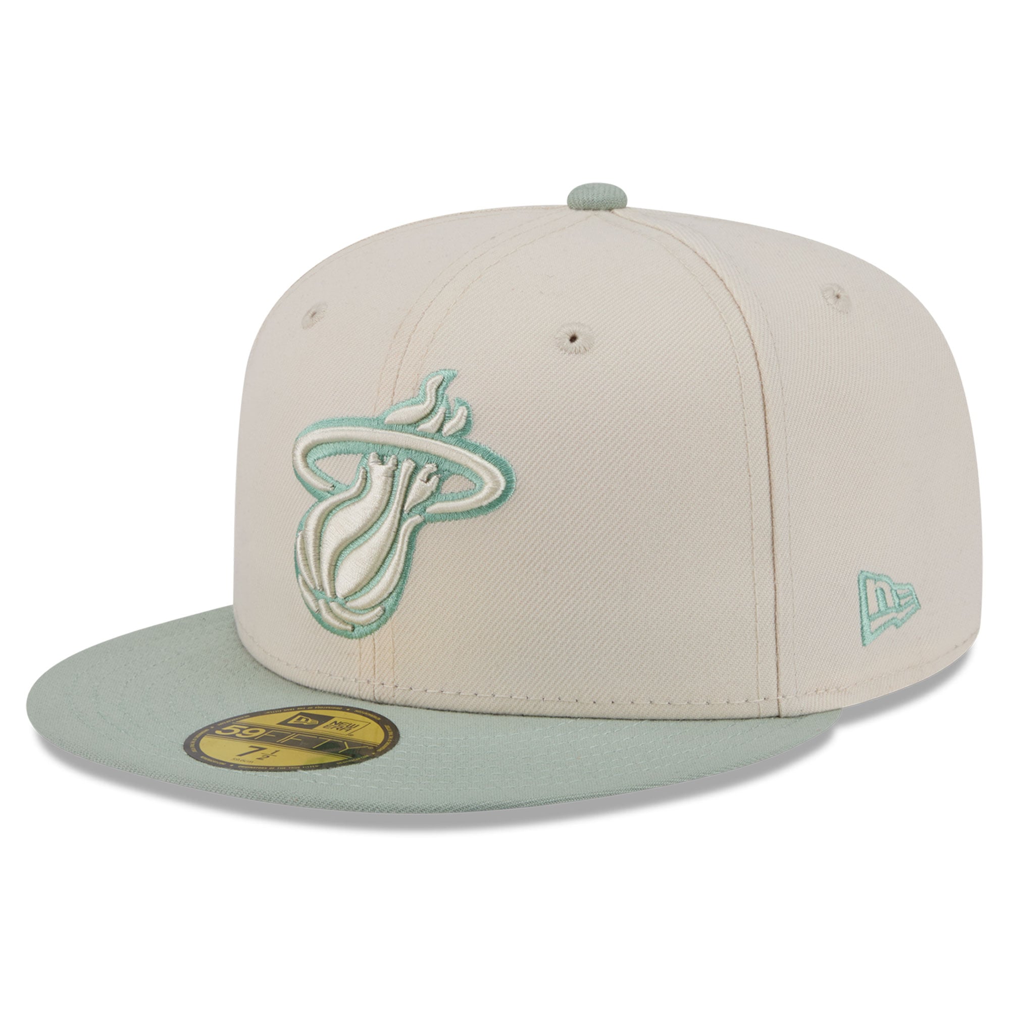 Men's New Era Cream/Light Green Miami Heat Color Pack 2-Tone 59FIFTY Fitted Hat