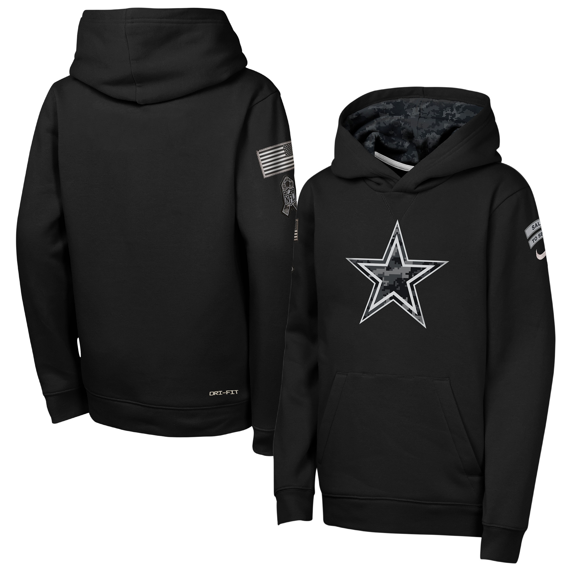 Nike Big Boys' and Girls' Black Dallas Cowboys 2026 Salute to Service Club Fleece Pullover Hoodie - Black