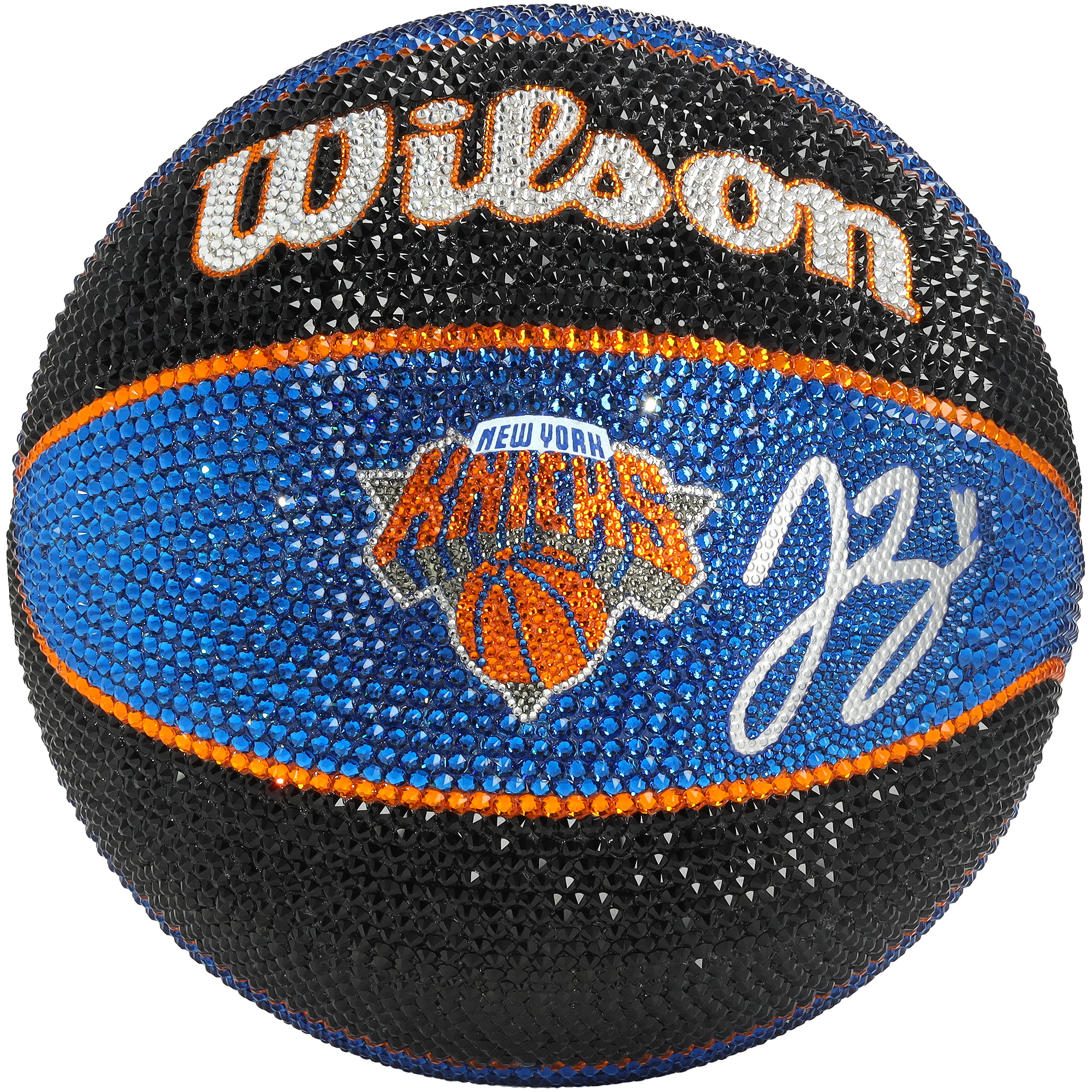 Jalen Brunson New York Knicks Autographed Swarovski Crystal Wilson 2023-2024 Tribute Edition Collector's Basketball - Art by Rock On Sports