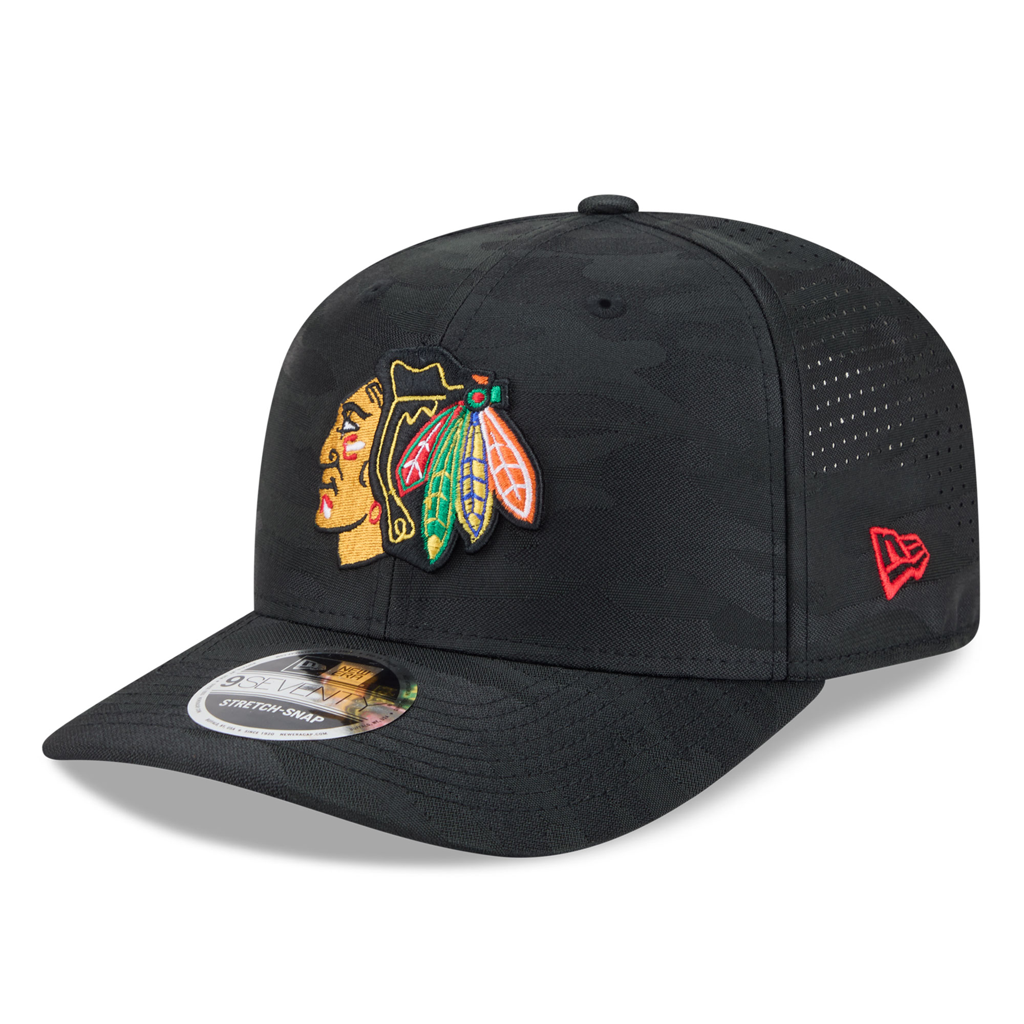 Men's New Era Black Chicago Blackhawks Camo 9SEVENTY Perforated Adjustable Hat