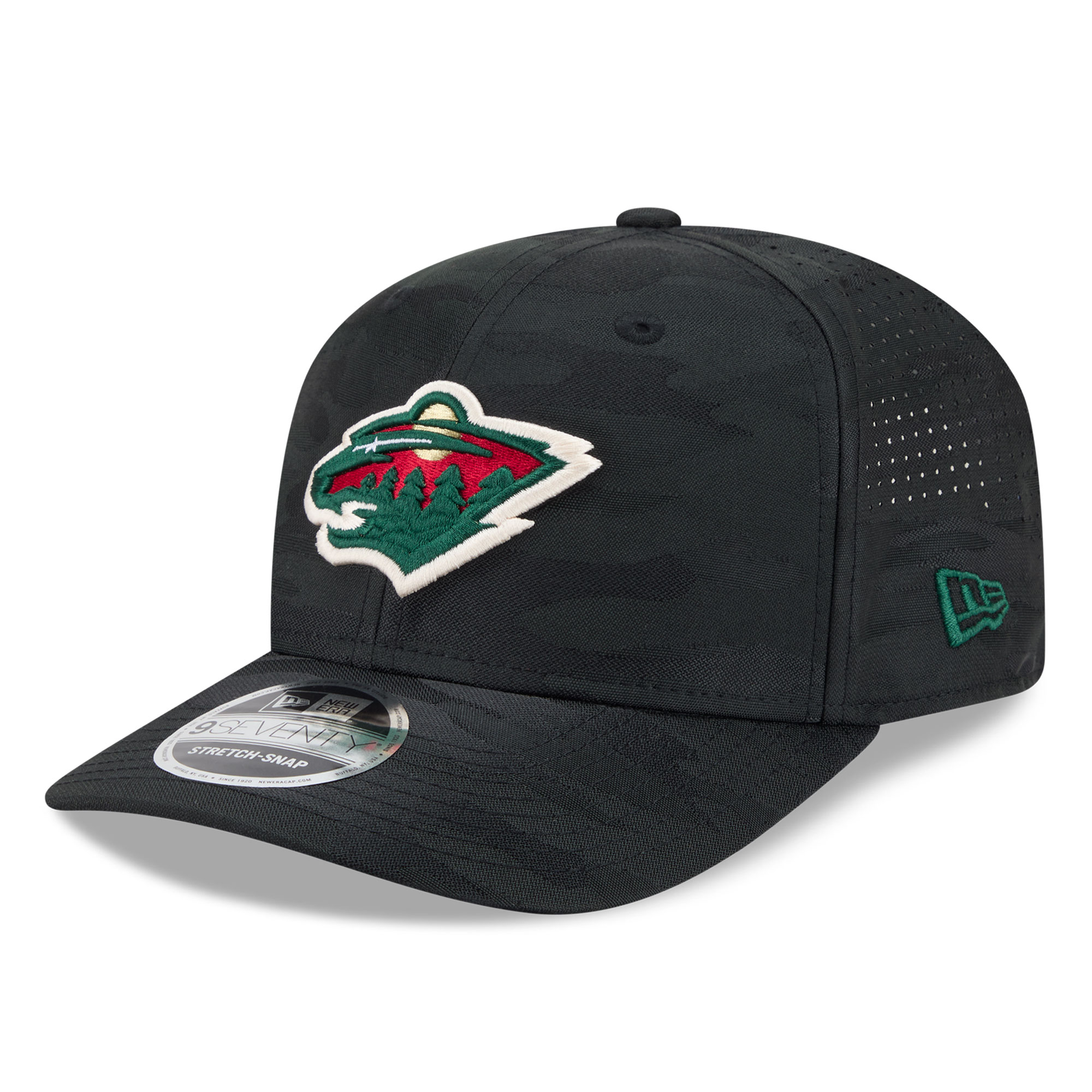 Men's New Era Black Minnesota Wild Camo 9SEVENTY Perforated Adjustable Hat