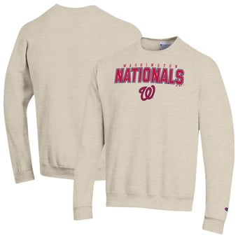 Men's Champion Oatmeal Washington Nationals Eco Powerblend Sweatshirt