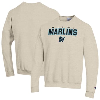 Men's Champion Oatmeal Miami Marlins Eco Powerblend Sweatshirt