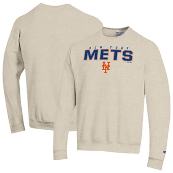 Men's Champion Oatmeal New York Mets Eco Powerblend Sweatshirt