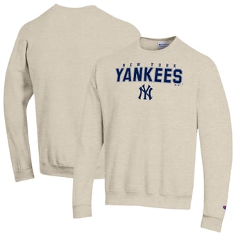 Men's Champion Oatmeal New York Yankees Eco Powerblend Sweatshirt