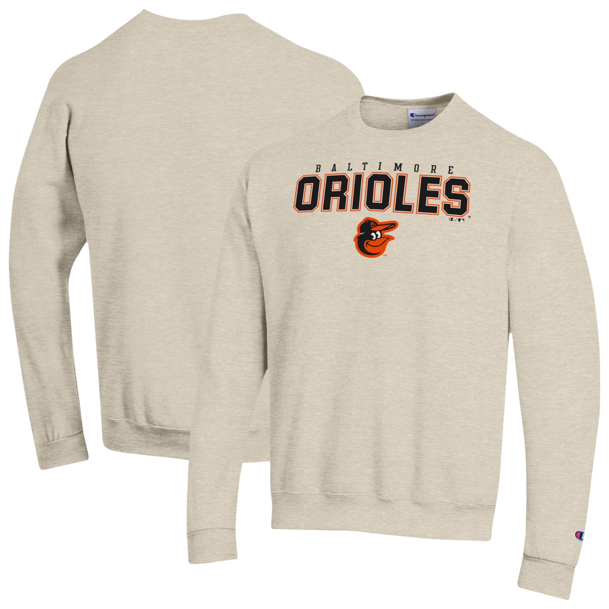 Men's Champion Oatmeal Baltimore Orioles Eco Powerblend Sweatshirt