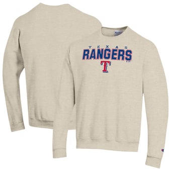 Men's Champion Oatmeal Texas Rangers Eco Powerblend Sweatshirt