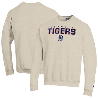 Men's Champion Oatmeal Detroit Tigers Eco Powerblend Sweatshirt